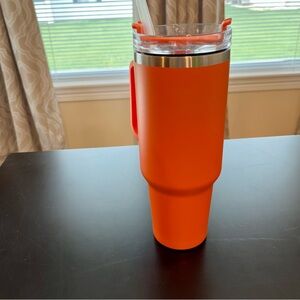 40oz Tumbler ((ORANGE) With Free Non Slip Bottom & Straw Topper